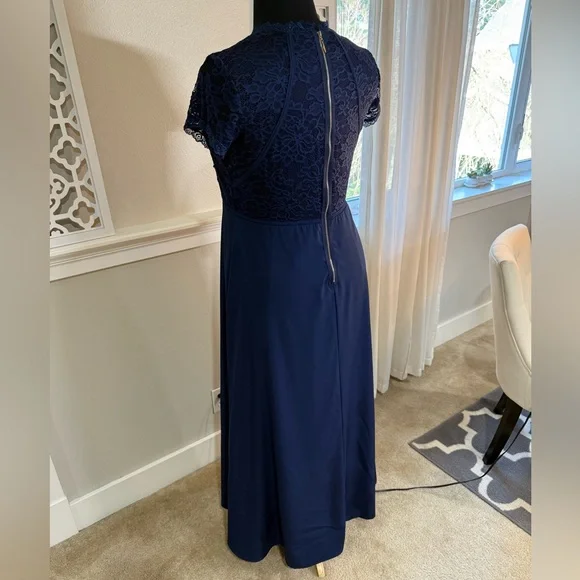 Chic Navy Blue Lace Maxi Dress - Picture 5 of 13